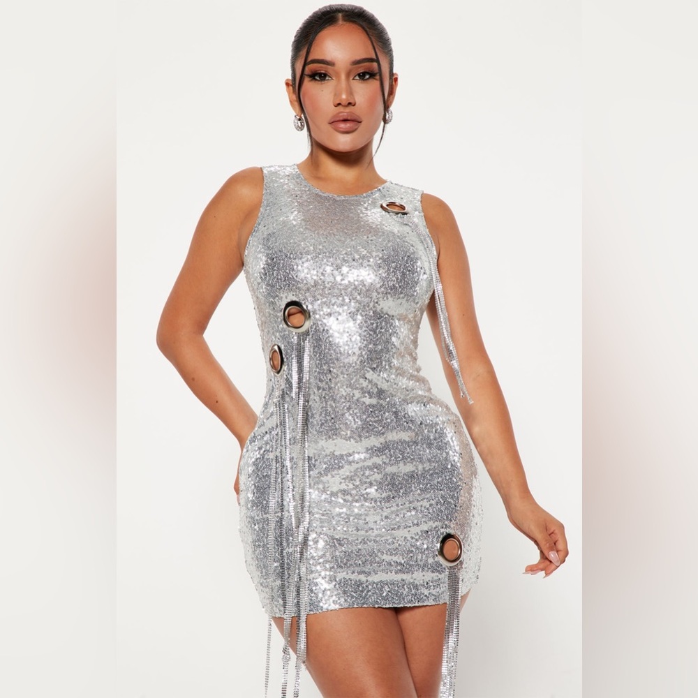 Silver sequin mini dress